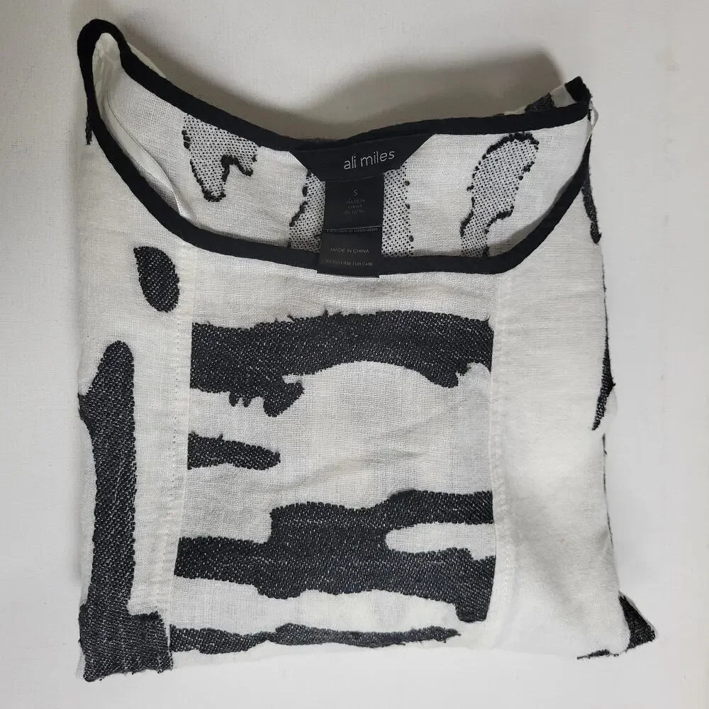 Ali‎ Miles Linen Blend Tunic Top Sz S Artsy Abstract Animal Print Gallery Luxe